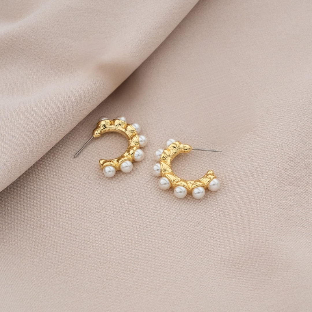 Golden Pearl Hoops