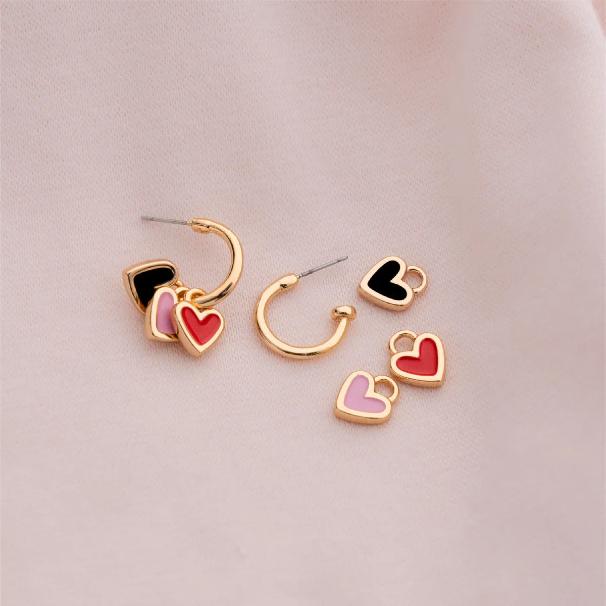 4-in-1 Heart Charm Hoops