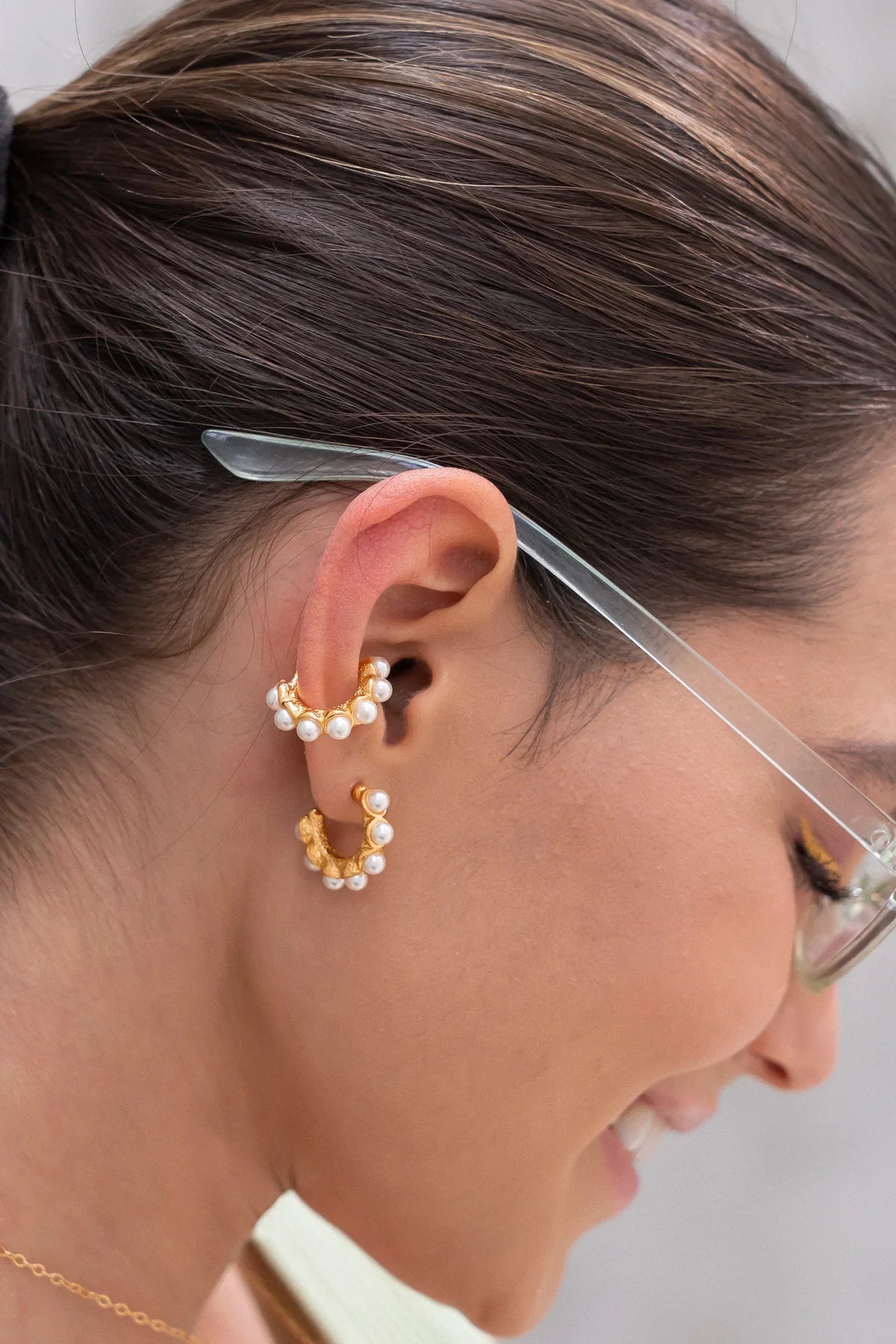 Golden Pearl Hoops