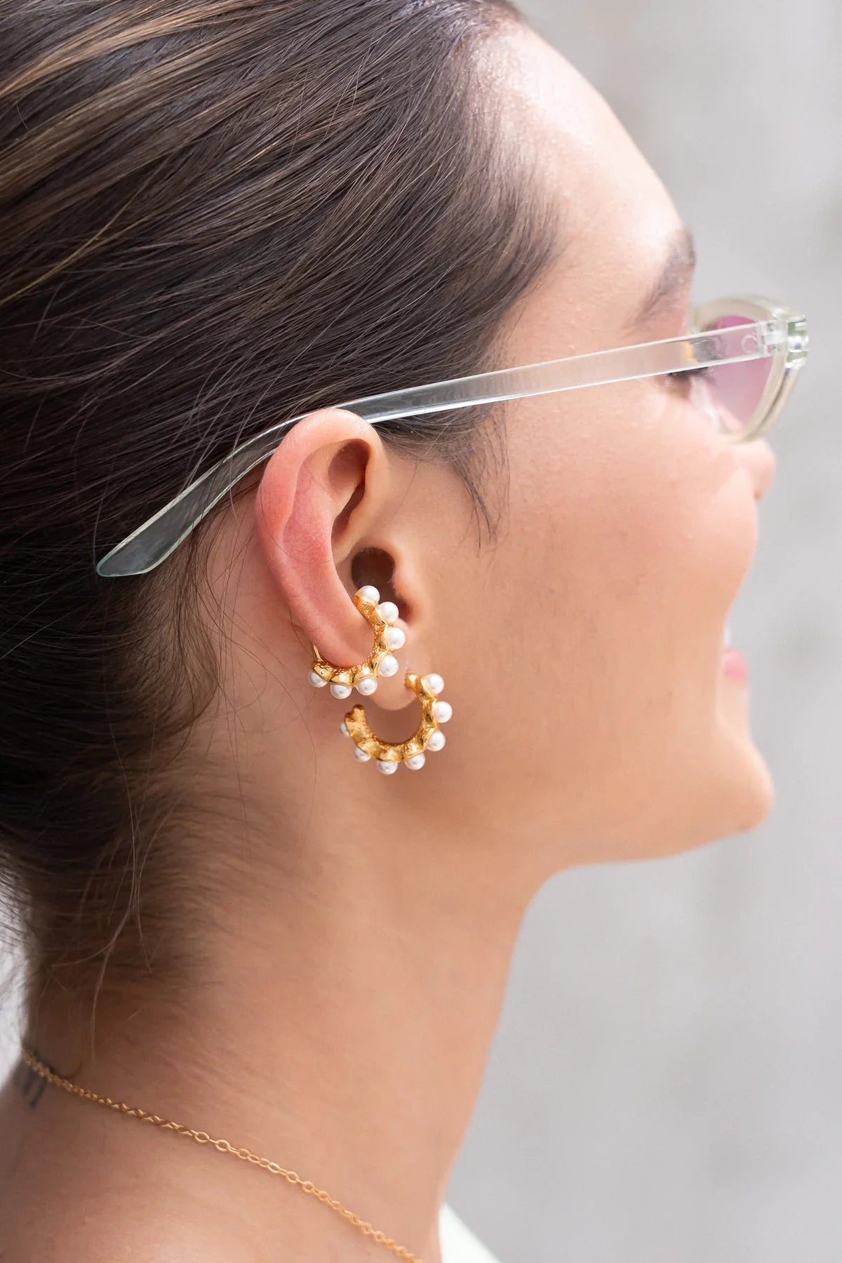 Golden Pearl Hoops