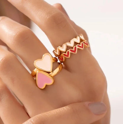 TWIN HEART RINGS BLACK